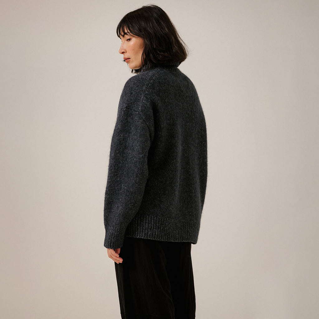 Bare Knitwear Trunk Show Woman Oversized Alpaca Turtleneck Sweater Dark Navy Blue