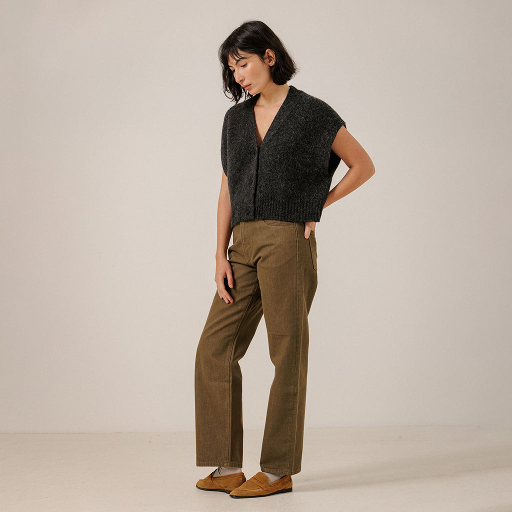 Bare Knitwear Trunk Show Woman Alpaca Button Down Vest Basalt Grey