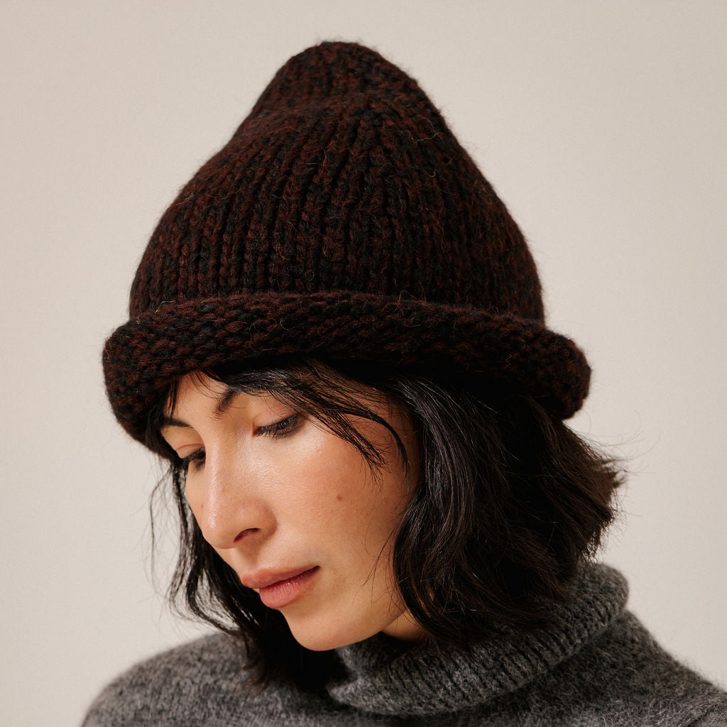 Bare Knitwear Woman Baby Alpaca Roll Hat Maroon Red Marl