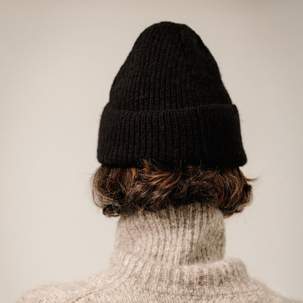 Bare Knitwear Trunk Show Woman Baby Alpaca Rib Beanie Classic Black