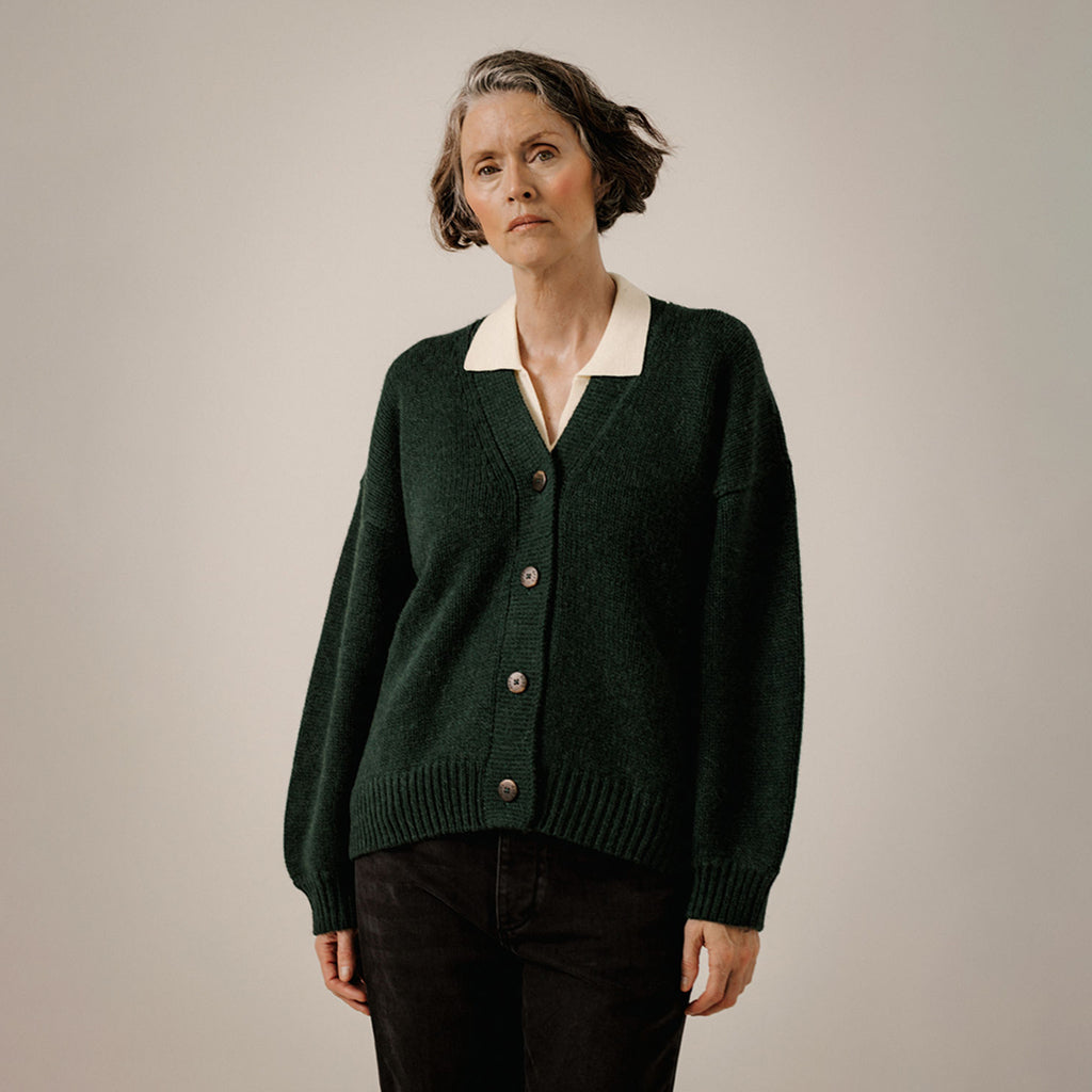 Bare Knitwear Trunk Show Woman Oversized Alpaca Cardigan Emerald Green