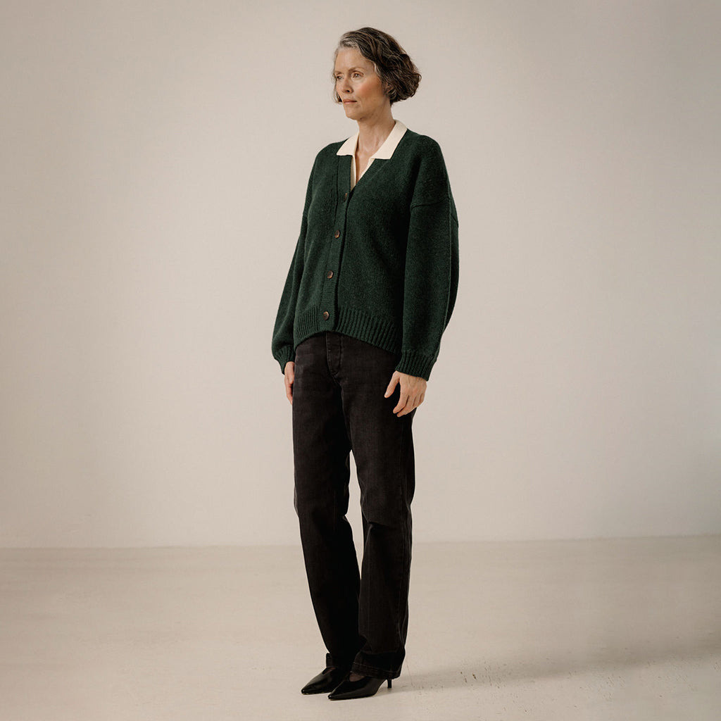 Bare Knitwear Trunk Show Woman Oversized Alpaca Cardigan Emerald Green
