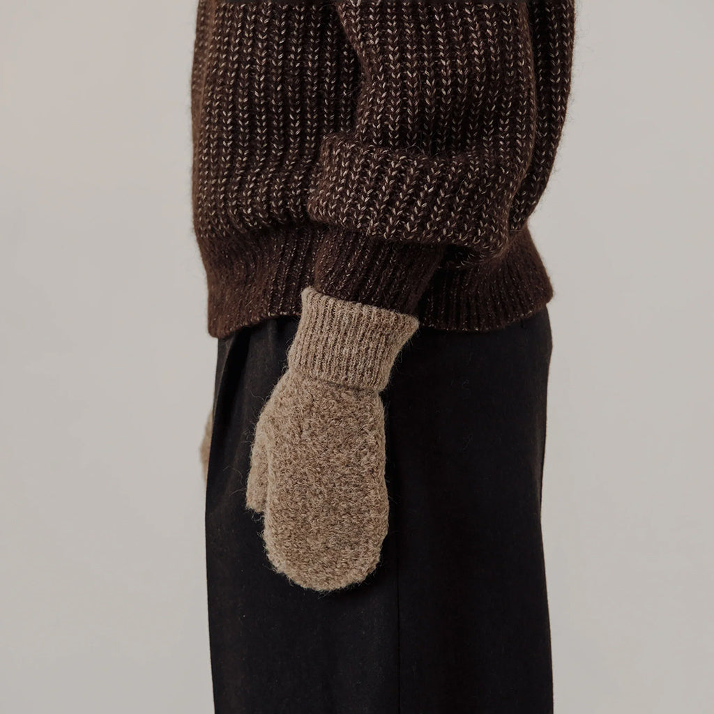 Bare Knitwear Woman Alpaca Boucle Mittens Taupe Brown