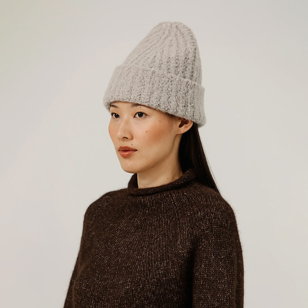 Bare Knitwear Woman Colette Boucle Beanie Mushroom Grey