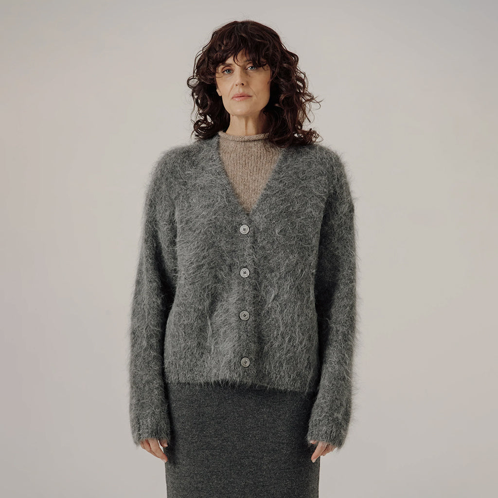 Bare Knitwear Woman Suri Alpaca Cardigan Stone Grey