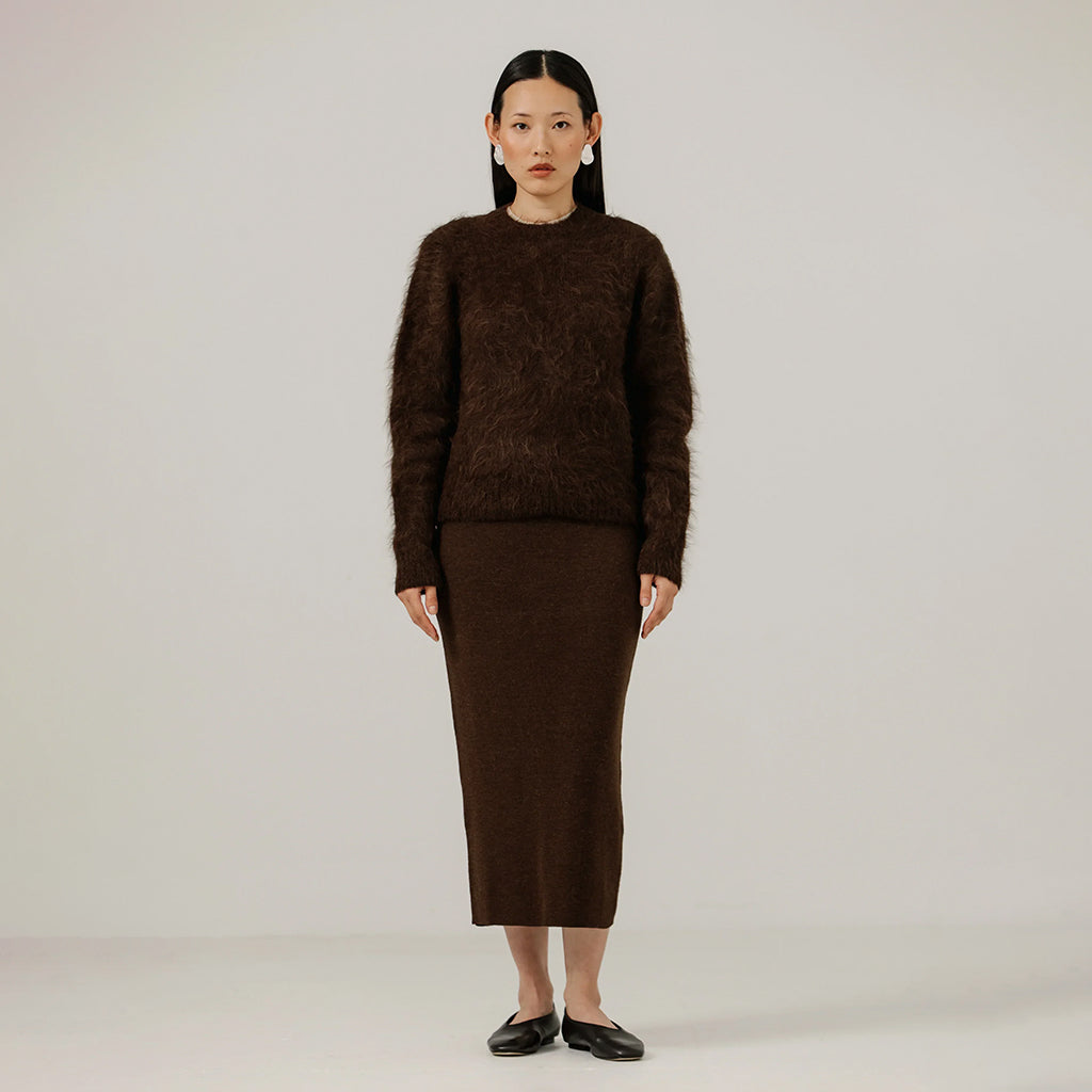 Bare Knitwear Woman Suri Alpaca Crewneck Sweater Molases Brown