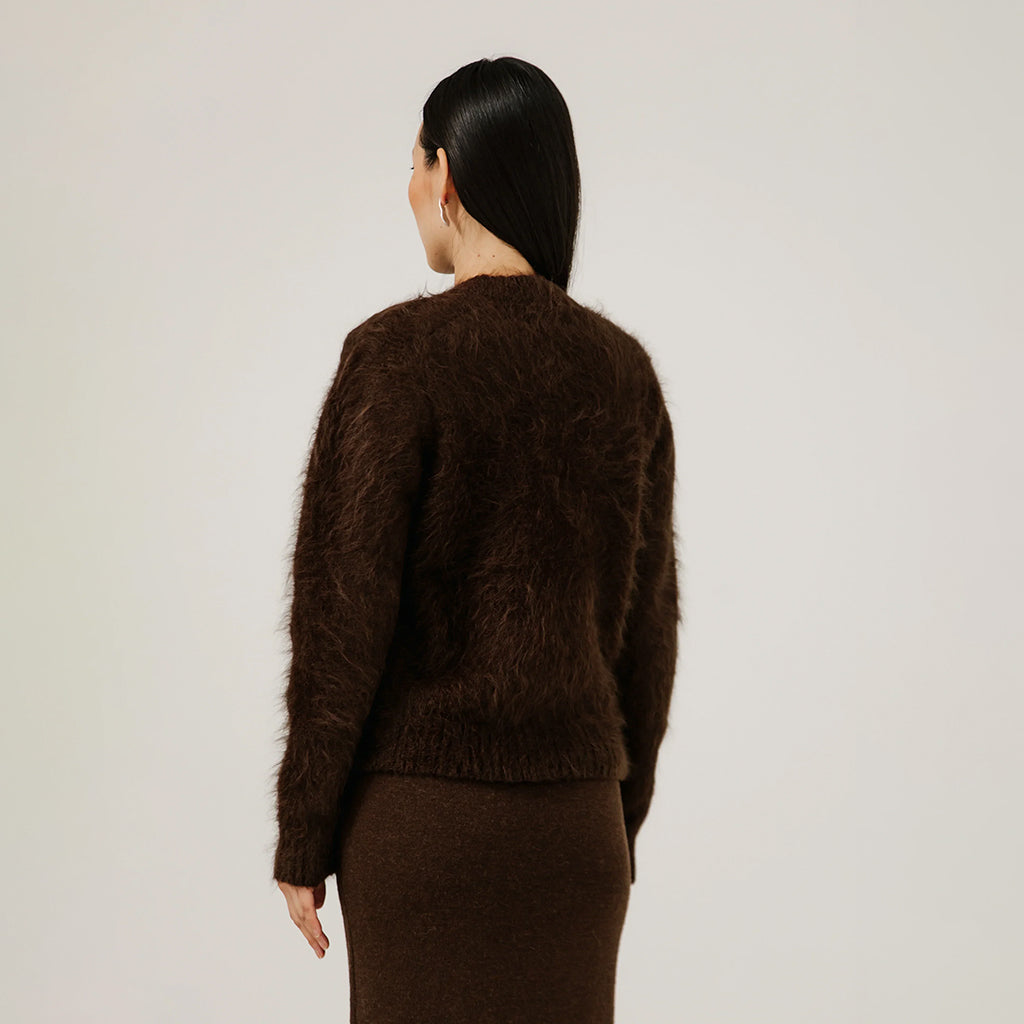 Bare Knitwear Woman Suri Alpaca Crewneck Sweater Molases Brown