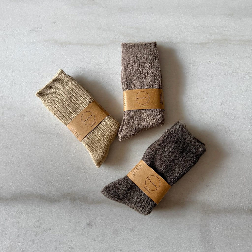 Billy Bamboo Woman Alpaca Cabin Socks Black Coffee Brown