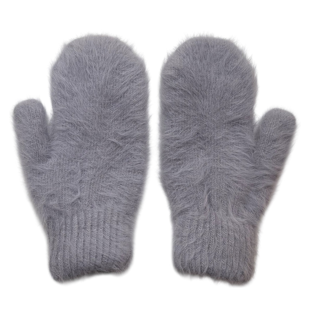 Billy Bamboo Woman Fluffy Angora Mittens Dusty Gray