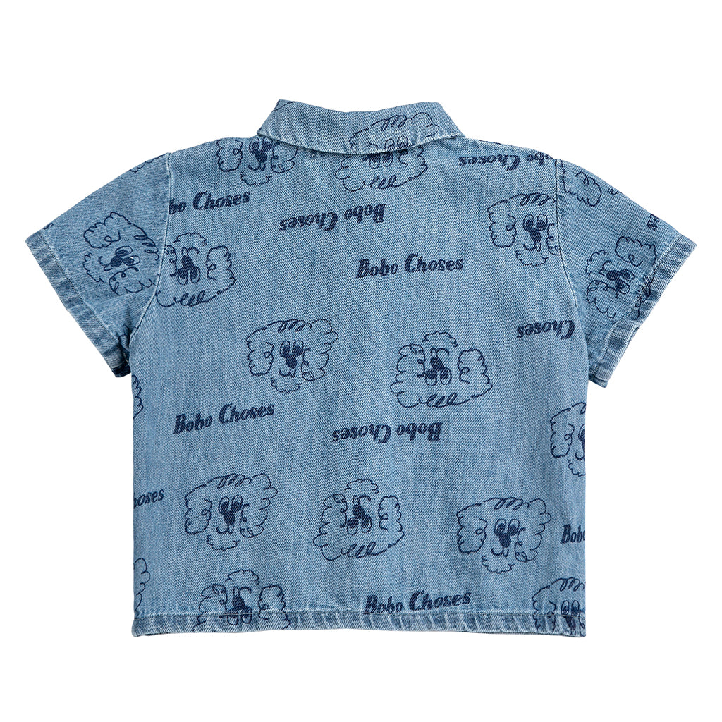 Bobo Choses Baby Denim Shirt All Over Pickles The Dog Print Light Blue