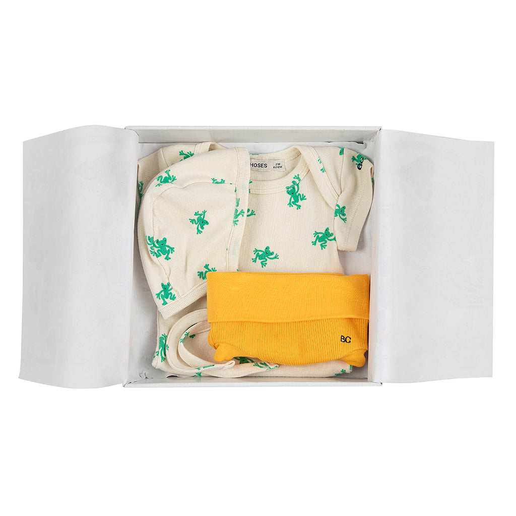 Bobo Choses Baby Three Piece Gift Set Hopping Frog Print White