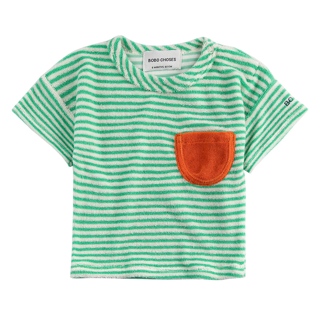 Bobo Choses Baby Terry Cloth T-shirt Green Stripes