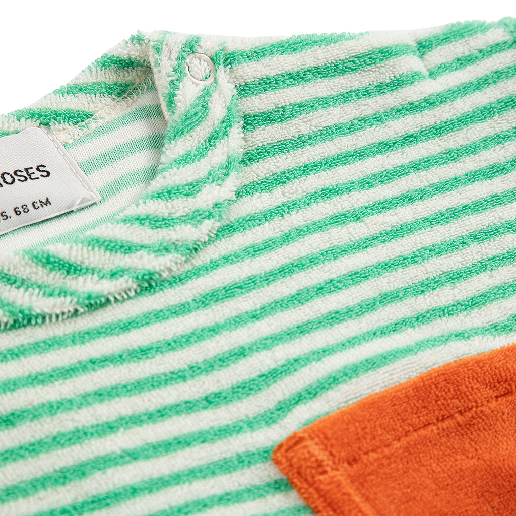 Bobo Choses Baby Terry Cloth T-shirt Green Stripes