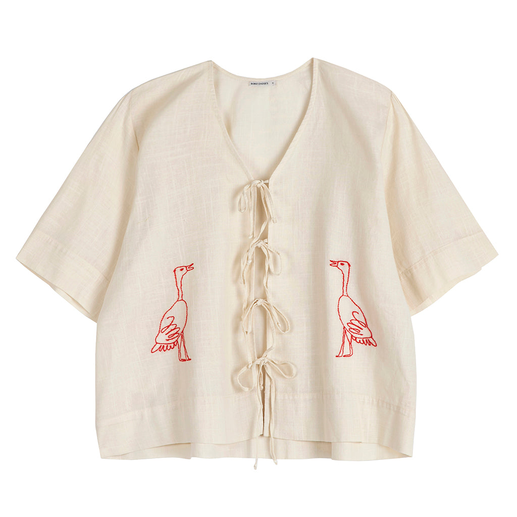 Bobo Choses Woman Tied Blouse Embroidery White