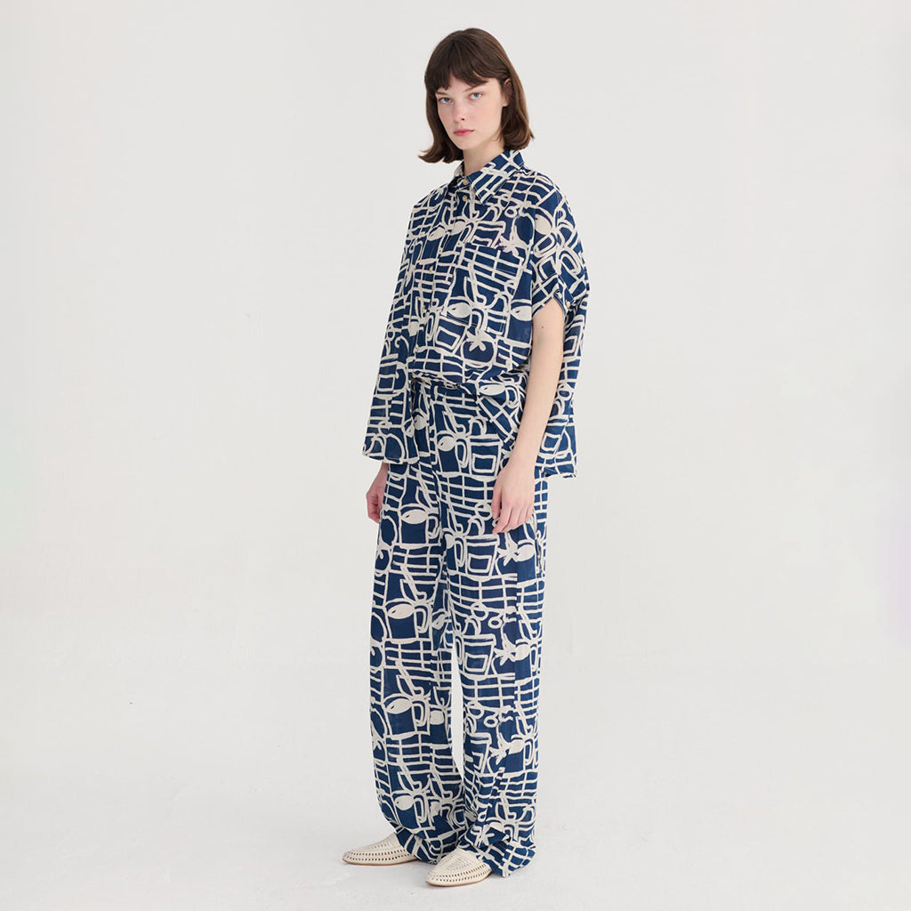 Bobo Choses Woman Wide Leg Pants Cookery Festival Print Navy Blue