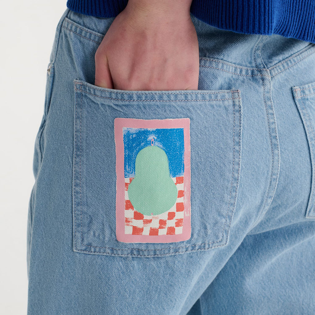 Bobo Choses Woman High Waist Pants Simple Pear Print Light Blue