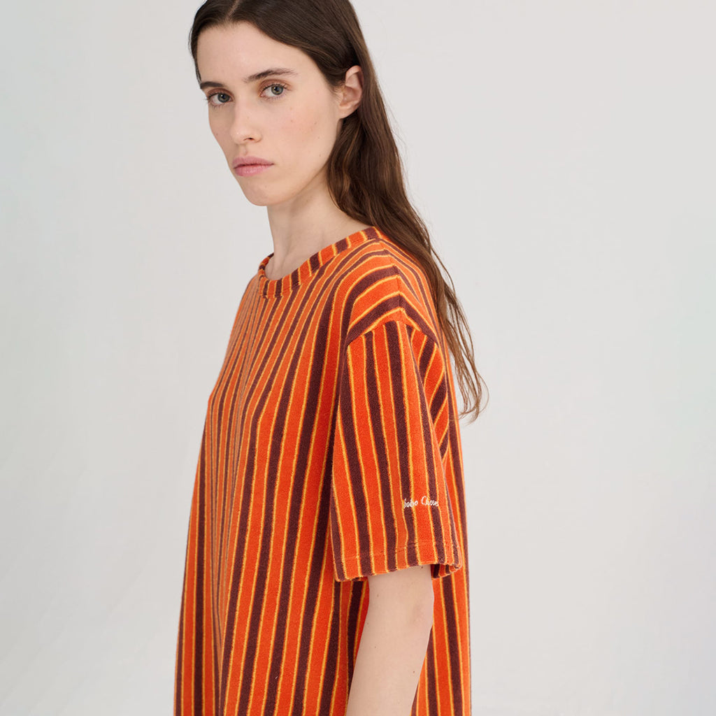 Bobo Choses Woman Terry Short Dress Orange Stripes