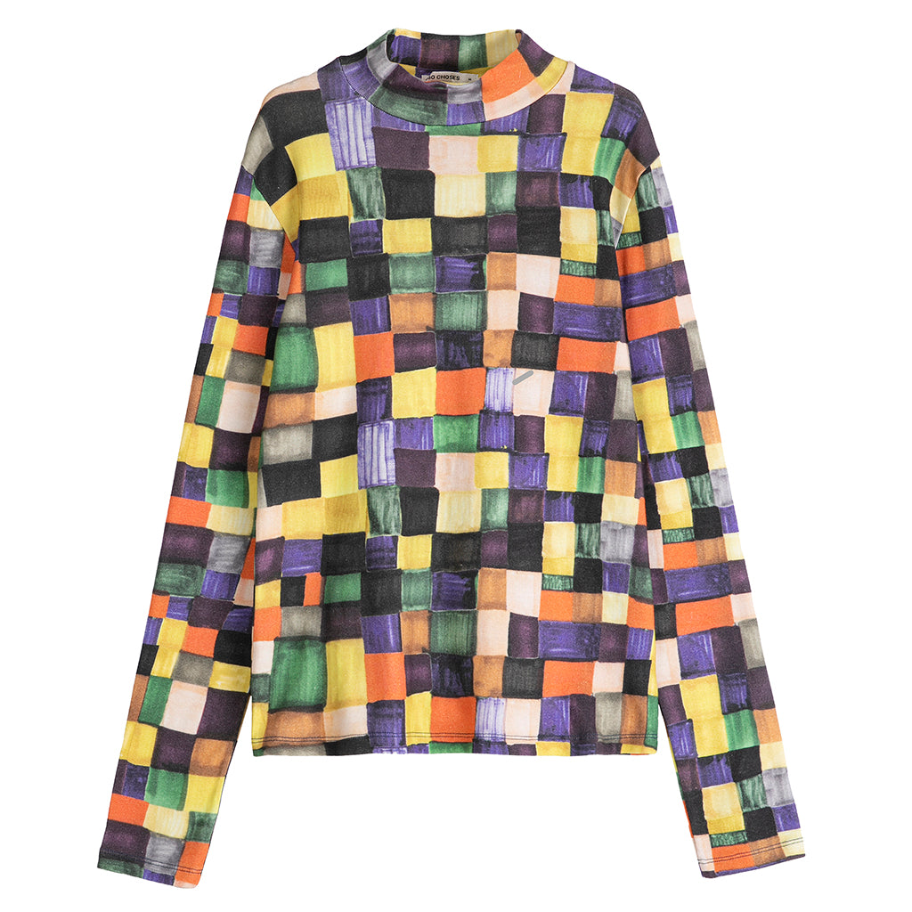 Bobo Choses Woman Turtleneck T-shirt Rainbow Plaid Print