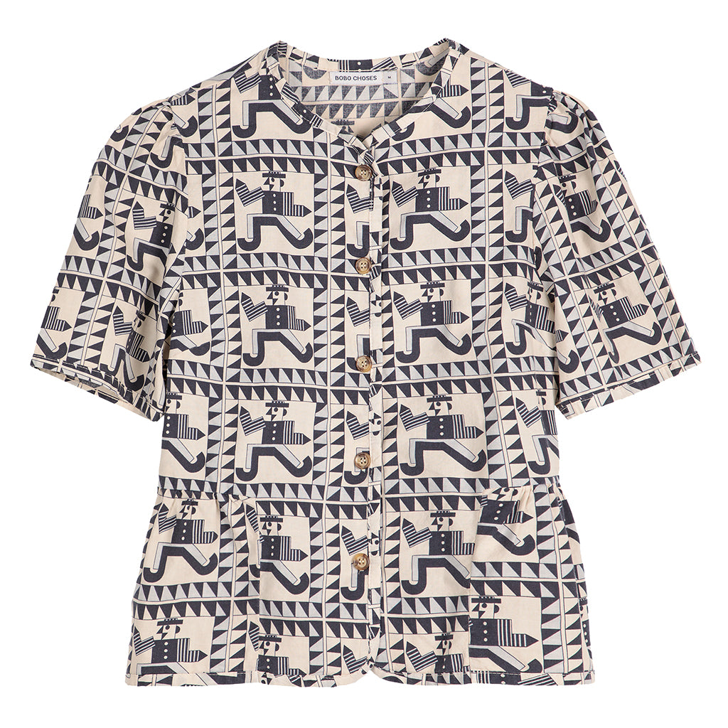 Bobo Choses Woman Peplum Blouse Beige Mr Pencil Print