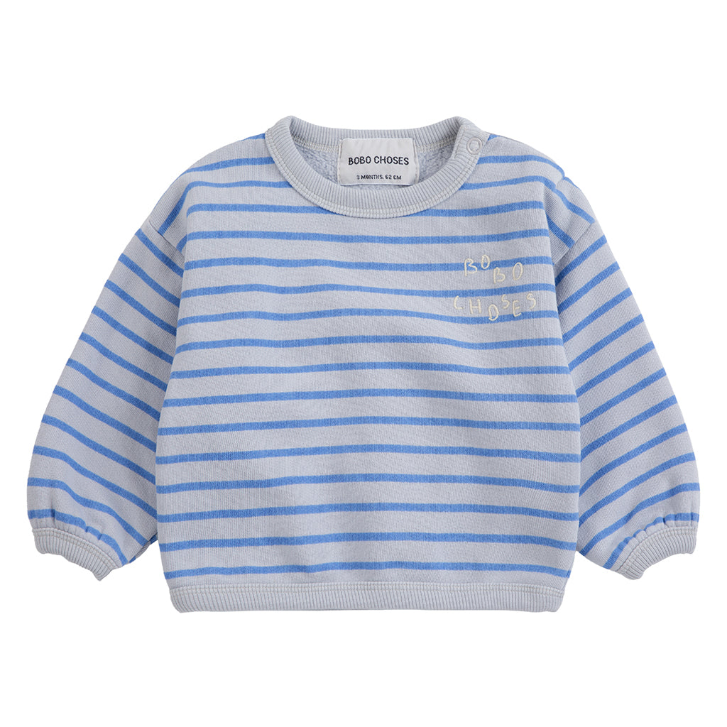 Bobo Choses Baby Sweatshirt Light Heather Grey With Blue Stripes