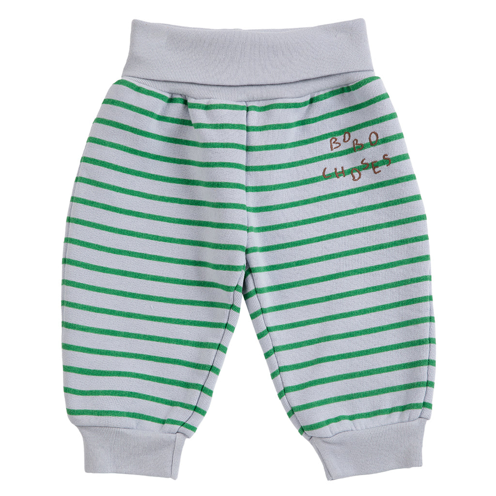 Bobo Choses Baby Sweatpants Light Heather Grey With Green Stripes