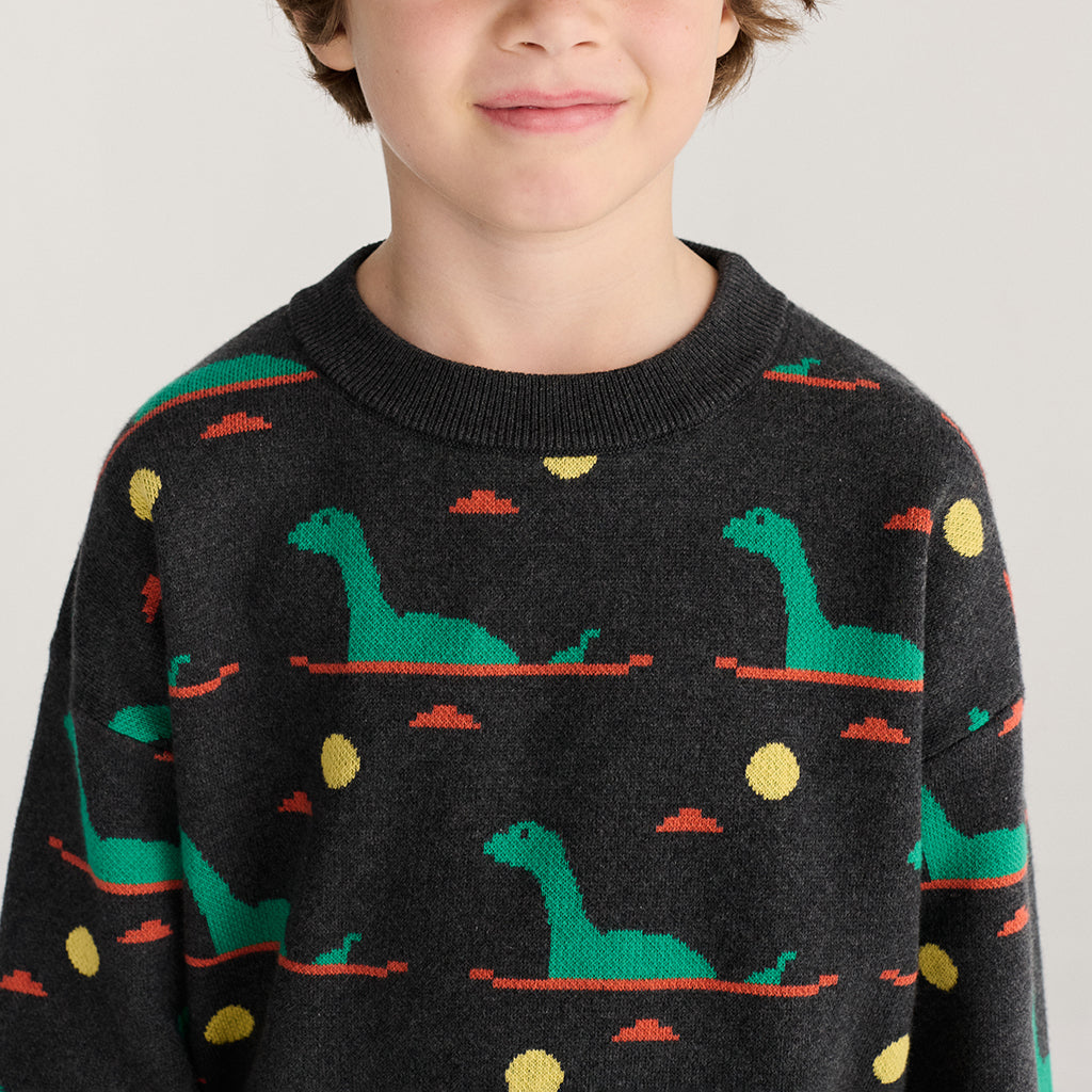 Bobo Choses Child Jacquard Sweater All Over Lake Monster Dark Heather Grey