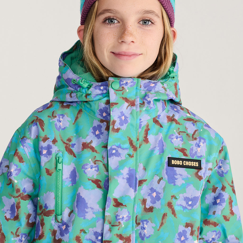 Bobo Choses Child Ski Jacket All Over Watercolour Floral Print Green