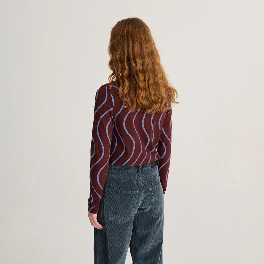 Bobo Choses Woman Turtleneck T-shirt Psicodelic Stripes Burgundy Red