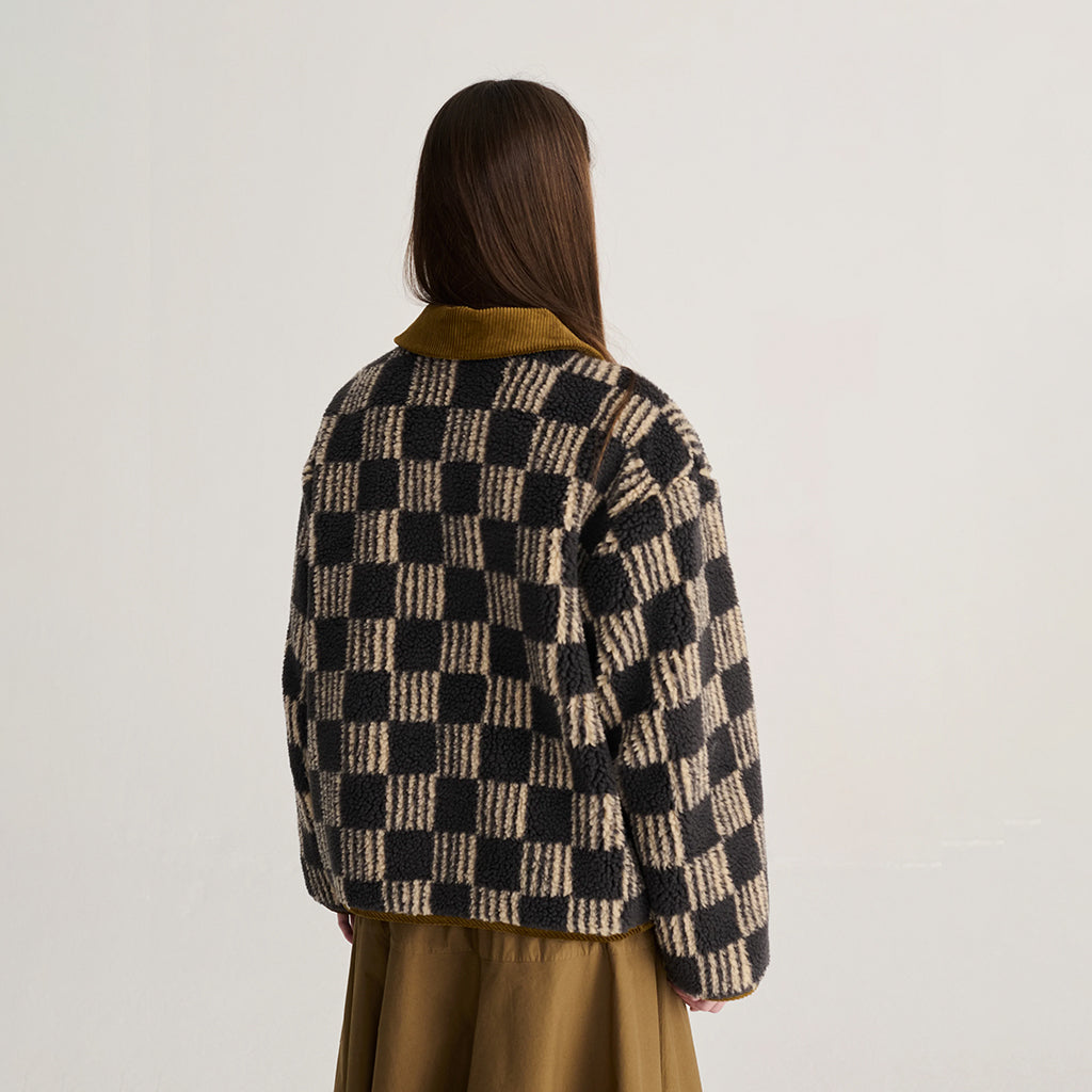 Bobo Choses Woman Teddy Jacket All Over Almost Moiré Print Dark Grey