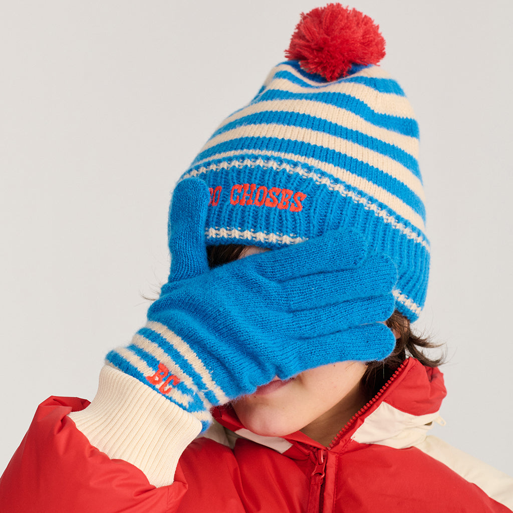 Bobo Choses Child Knitted Hat Light Blue Stripes