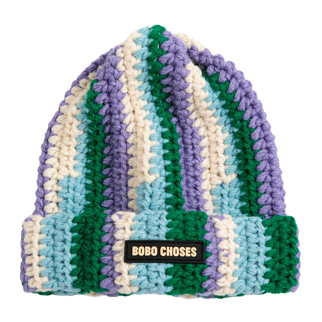 Bobo Choses Child Knitted Hat Aqua Blue Stripes
