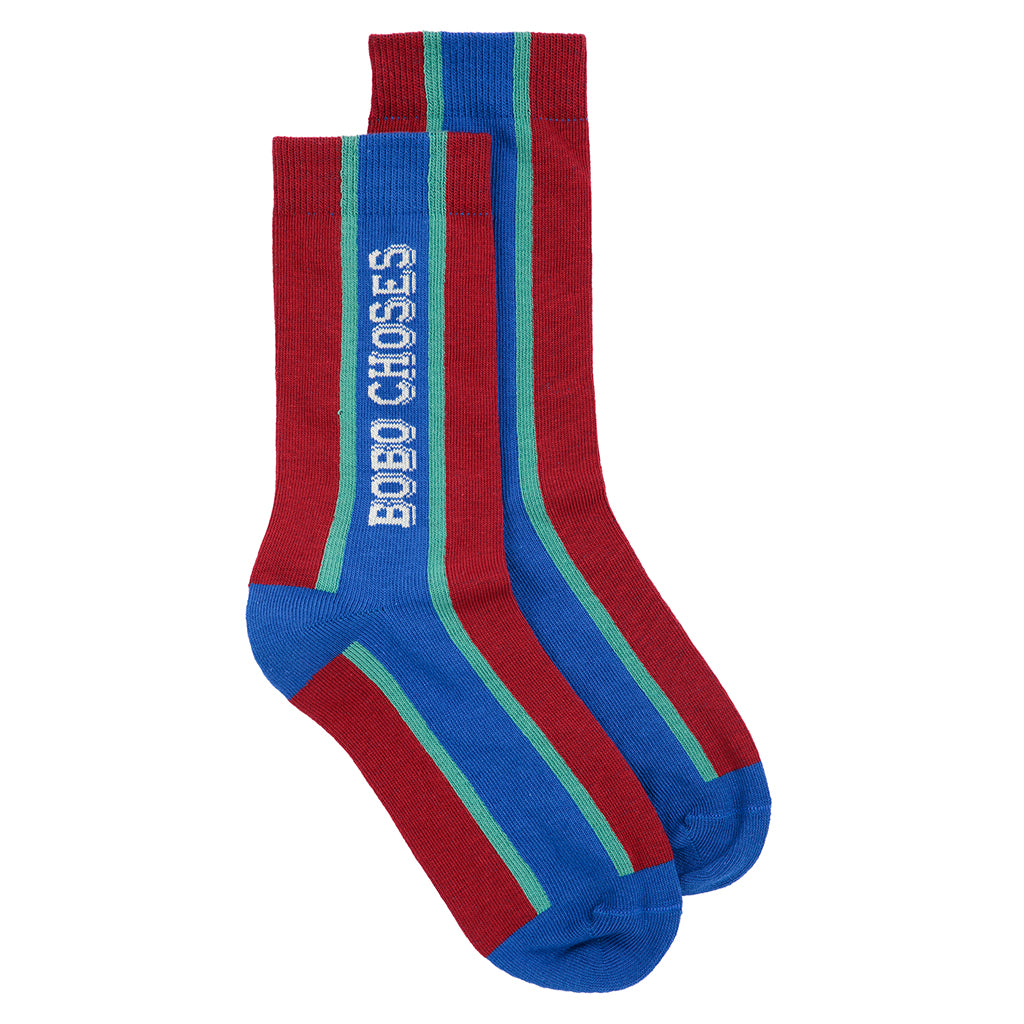 Bobo Choses Child Extra-Long Socks Burgundy Red Stripes