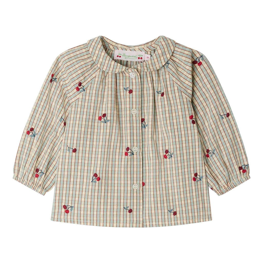 Bonpoint Baby Domino Blouse Sky Blue Checks