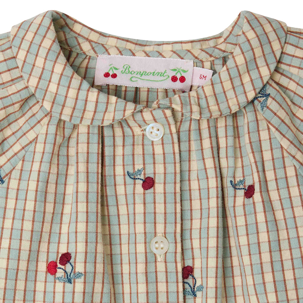 Bonpoint Baby Domino Blouse Sky Blue Checks