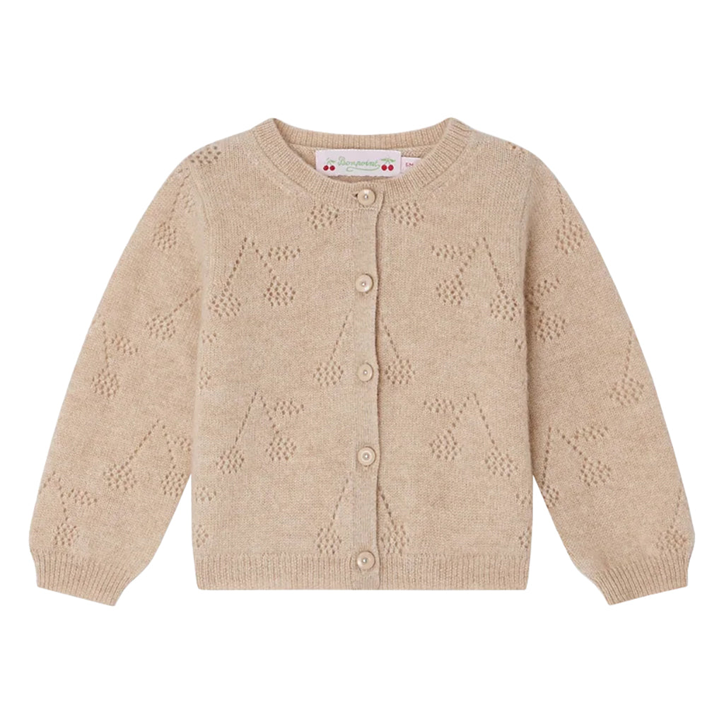 Bonpoint Baby Tibile Cashmere Cardigan Cherry Pattern Beige