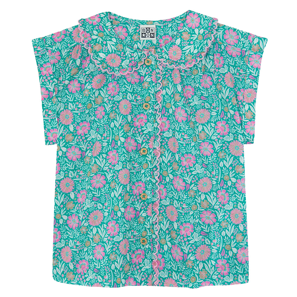 Bonton Child Lorelei Blouse Prelude Green Floral Print