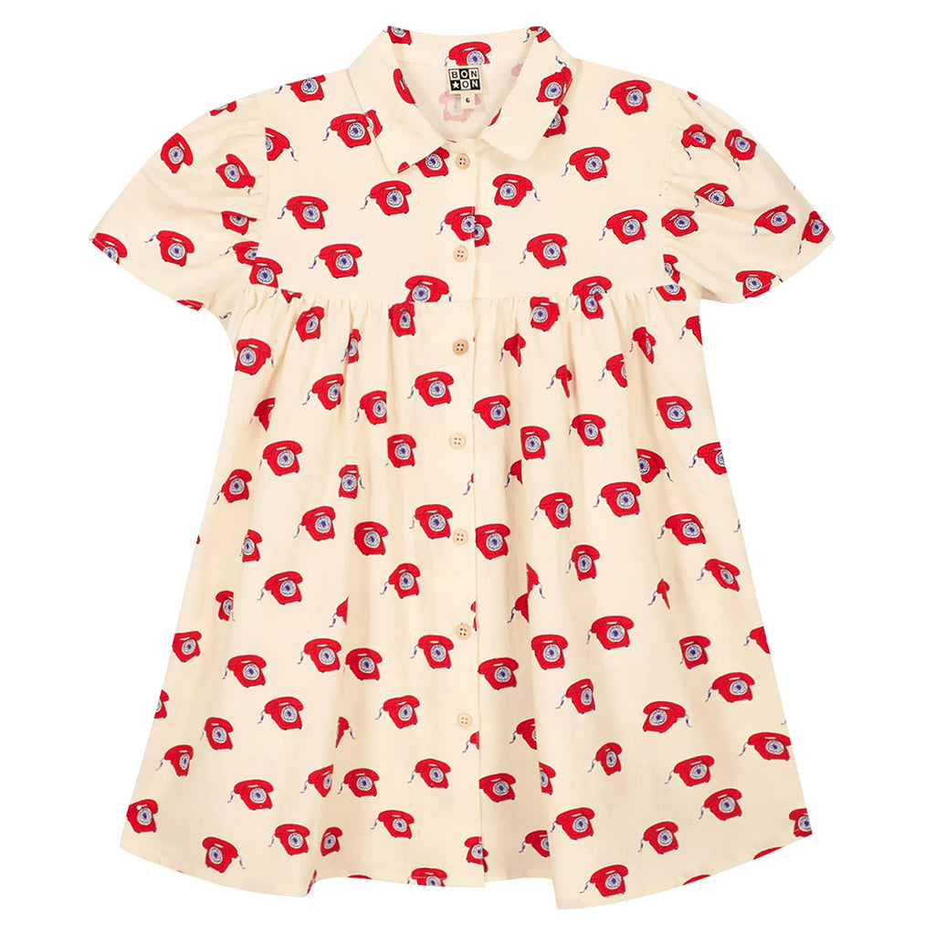 Bonton Child Lulu Dress Phone Print Cream