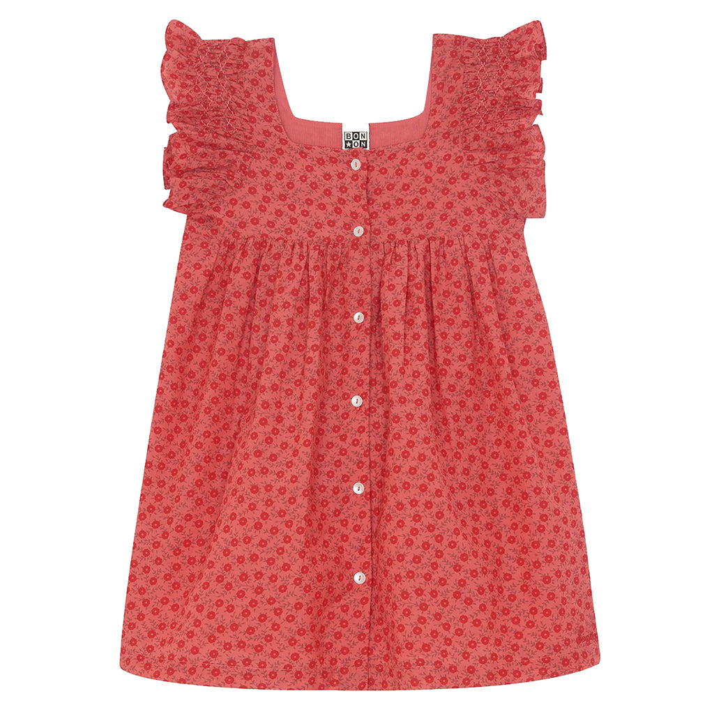 Bonton Child Nonna Dress Foulfeur Red Floral Print