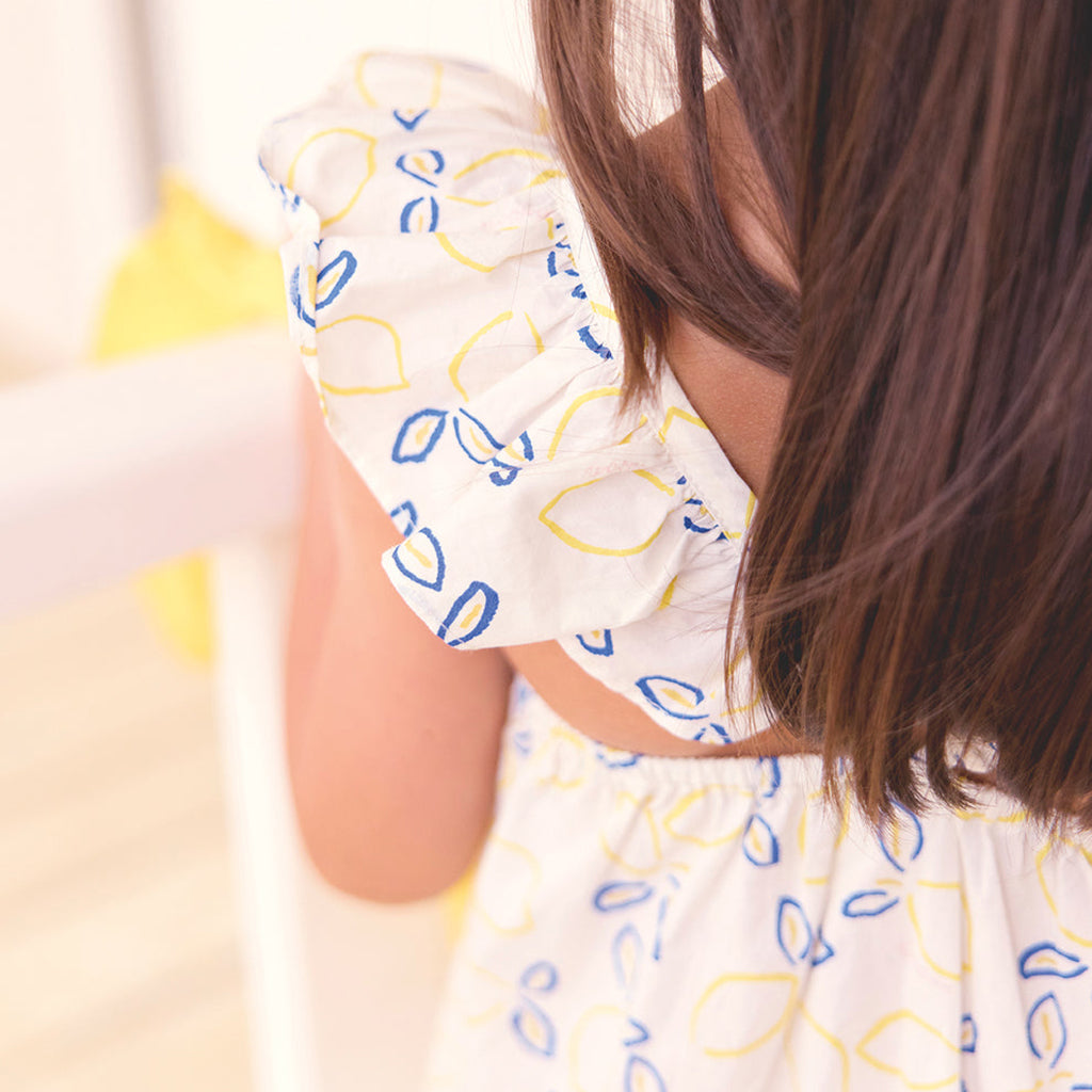 Bonton Child Girl Celia Dress Ecru White Lemon Print