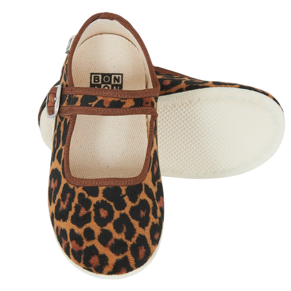 Bonton Child Jane Buckled Shoes Leopard Brown