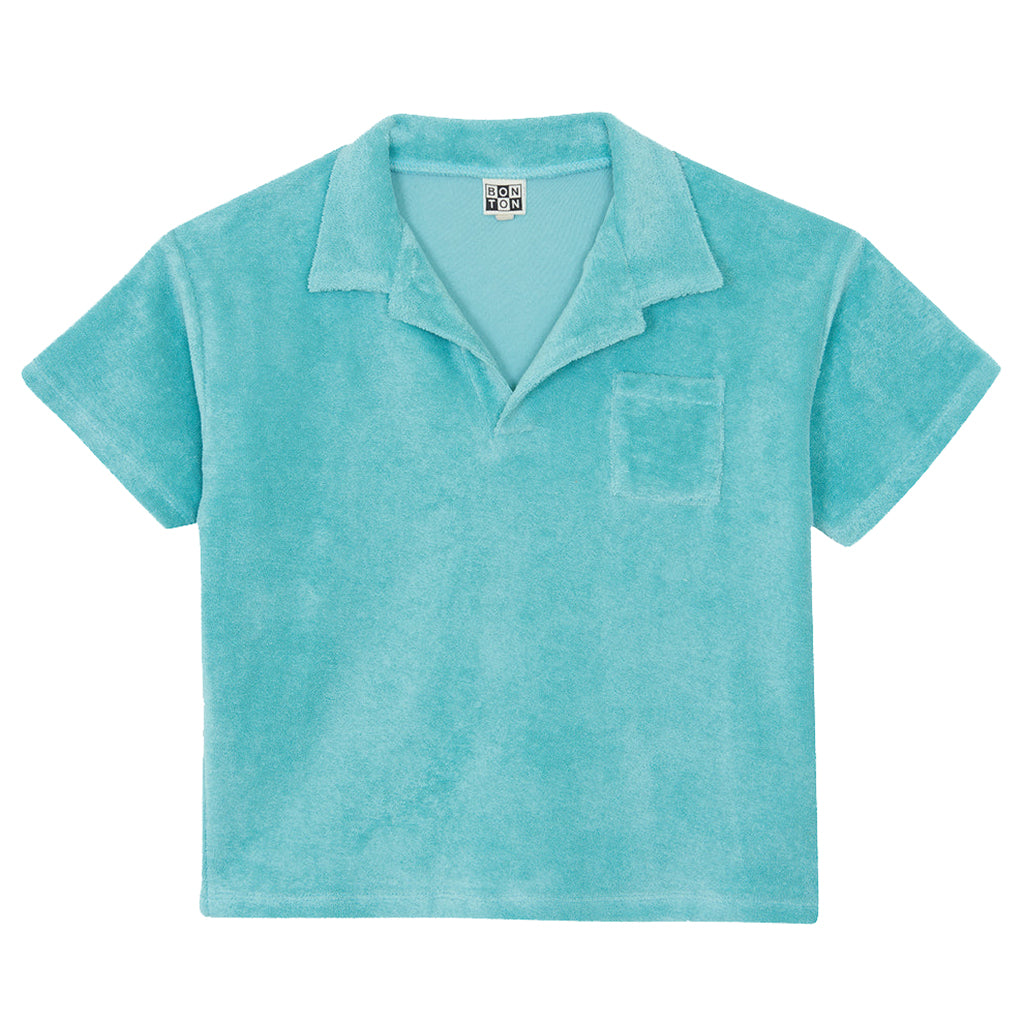 Bonton Child Boy Livio Terrycloth Polo T-shirt Blue Fish