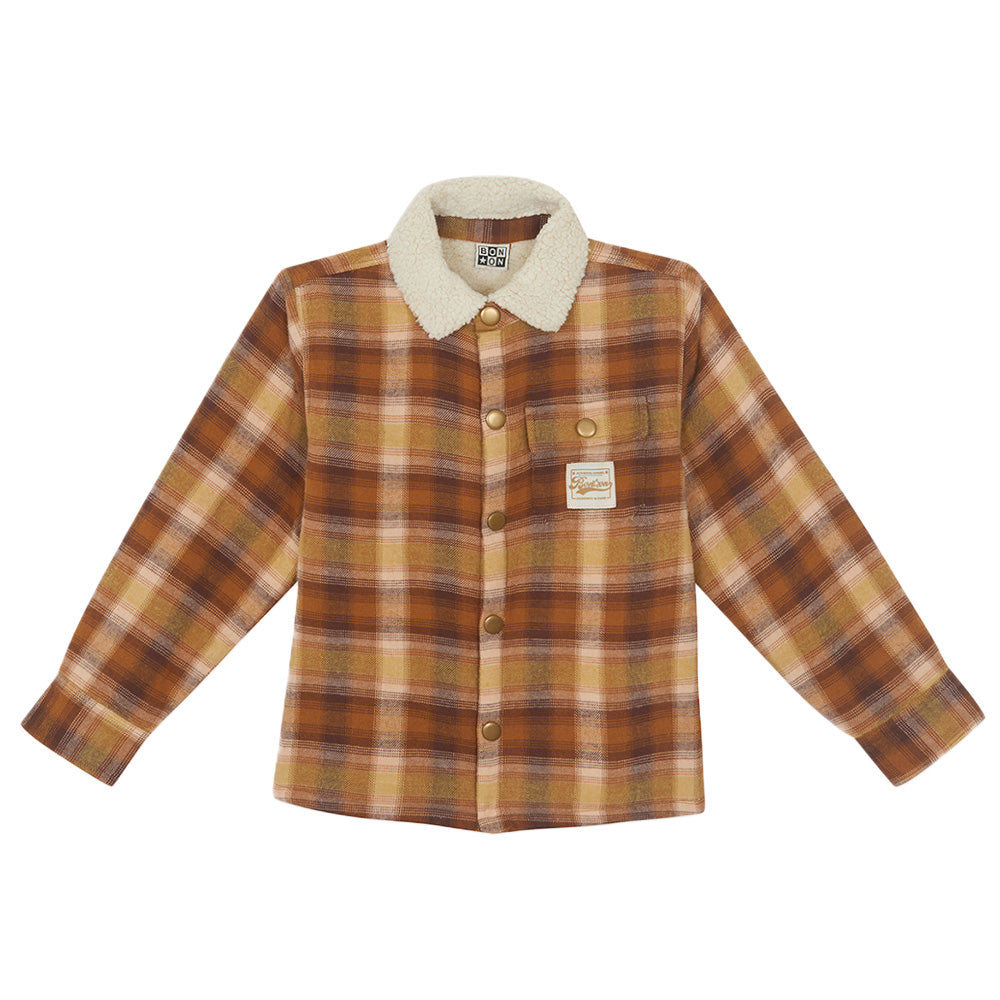 Bonton Child Monster Shirt Barn Brown Plaid
