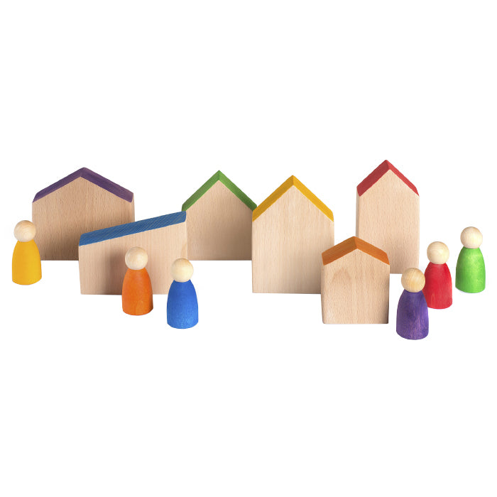 Grapat 12 Piece Set Wooden Houses And Nins Multicoloured