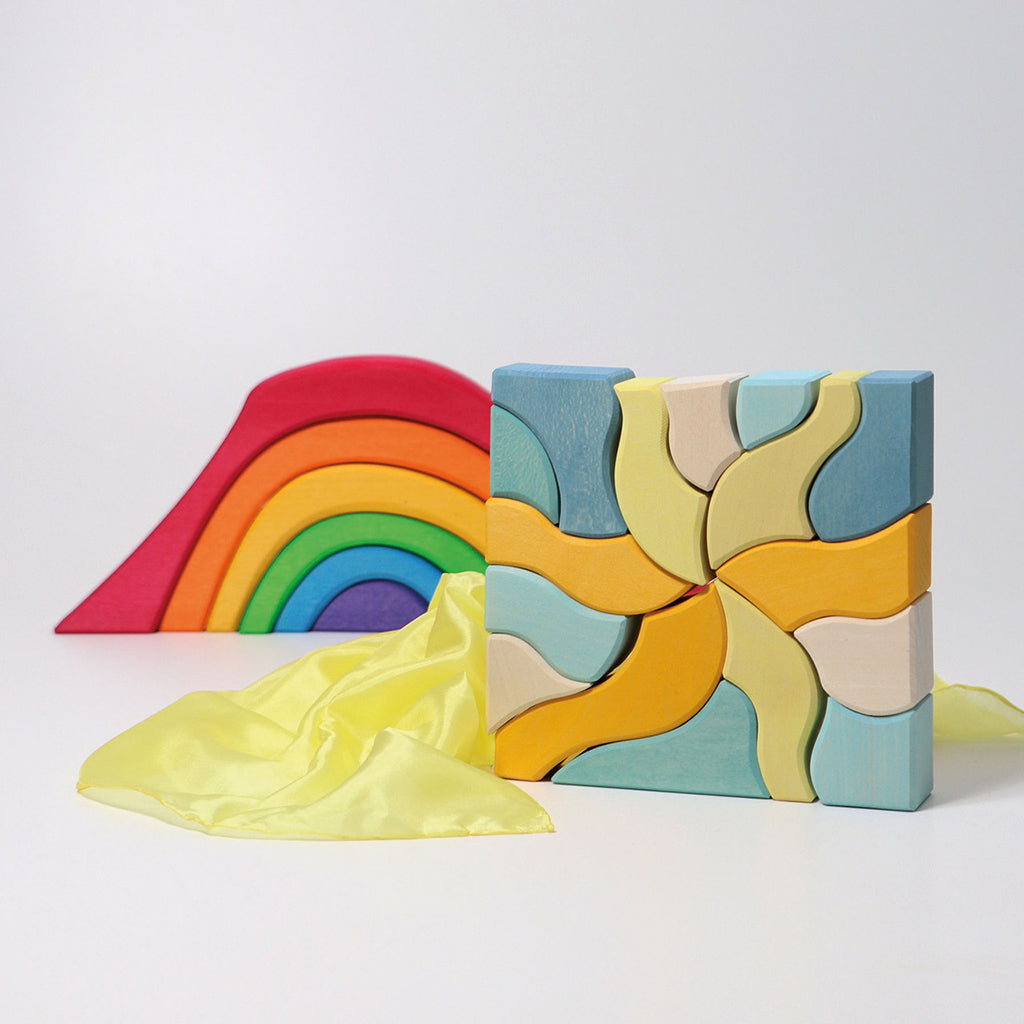 Grimm's 61 Piece Wooden Building Set Four Temperaments Multicoloured