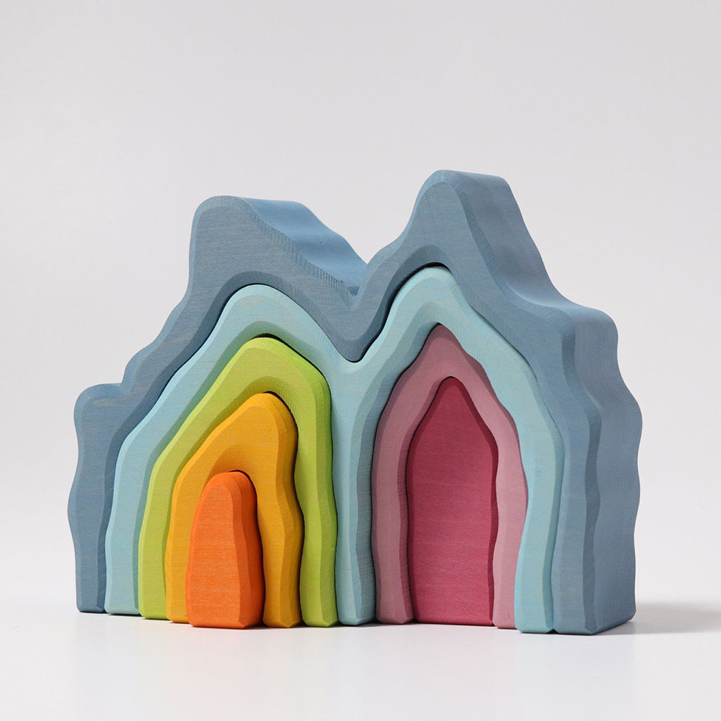 Grimm's 7 Piece Set Wooden Cave Arch Stacker Multicoloured
