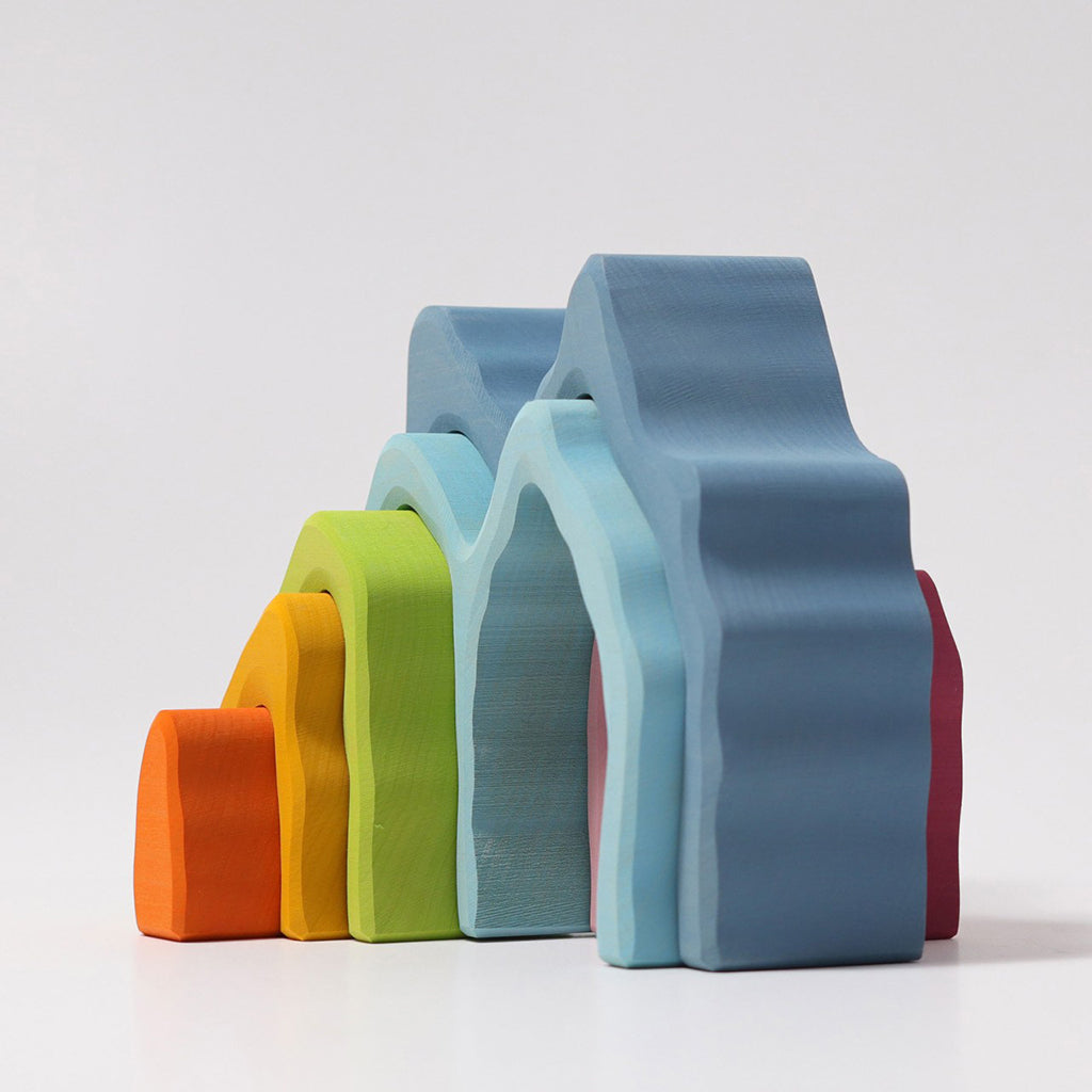 Grimm's 7 Piece Set Wooden Cave Arch Stacker Multicoloured