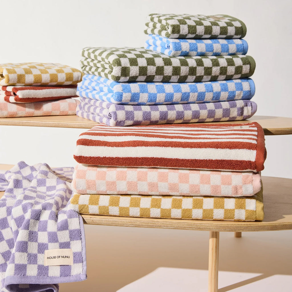 House of Nunu Bath Towel Sky Blue Checks