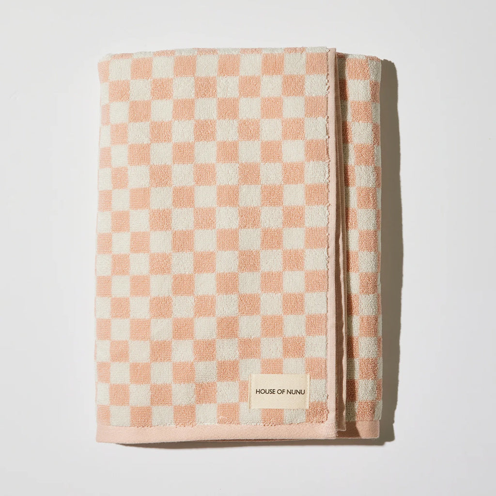 House of Nunu Bath Towel Pink Checks