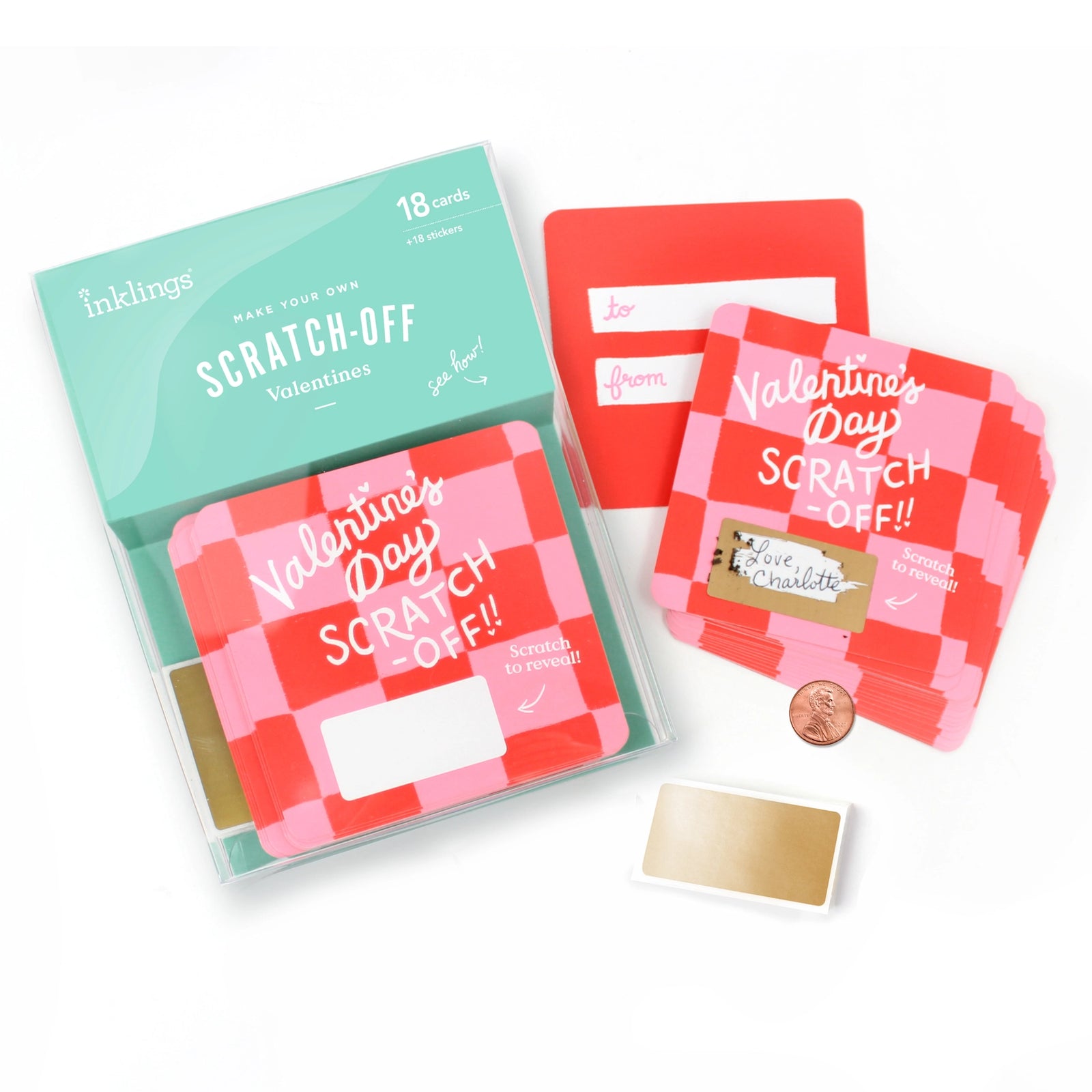 Inklings Paperie Valentine Cards Scratch Off Checkered - Set of 18