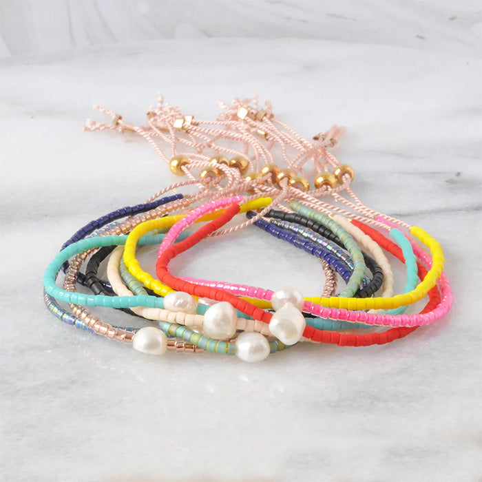 Libby And Smee Pearl String Bracelet Neon Pink